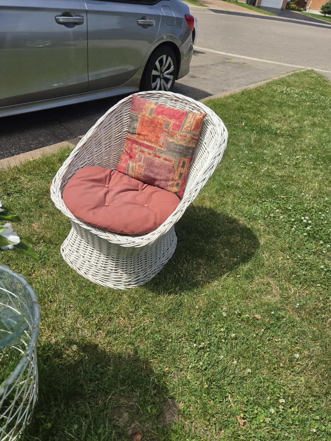 White Wicker Accent Chair with Cushions