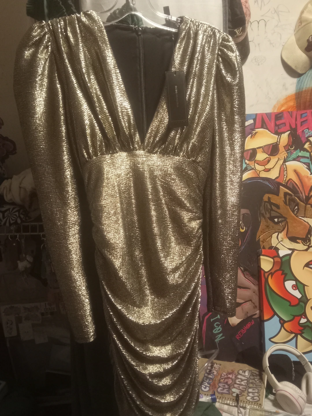 BCBGMAXAZRIA Gold Ruched Sequin Dress XXS - photo 2