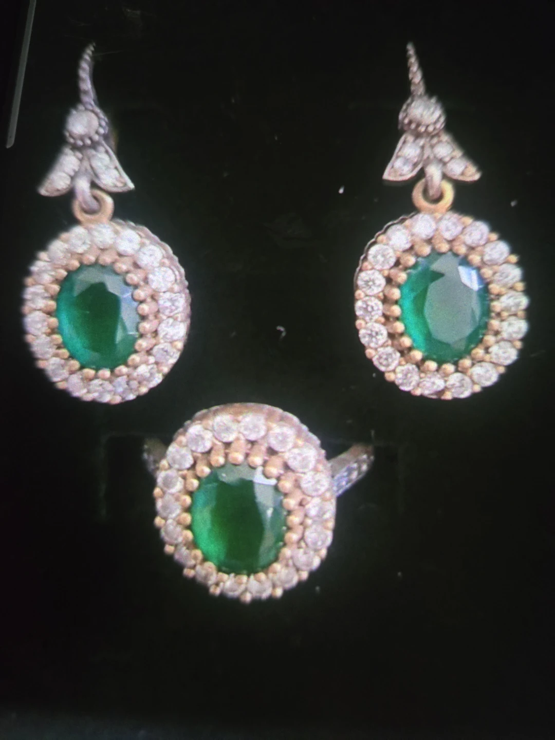 Emerald and Diamond Earrings and Ring Set