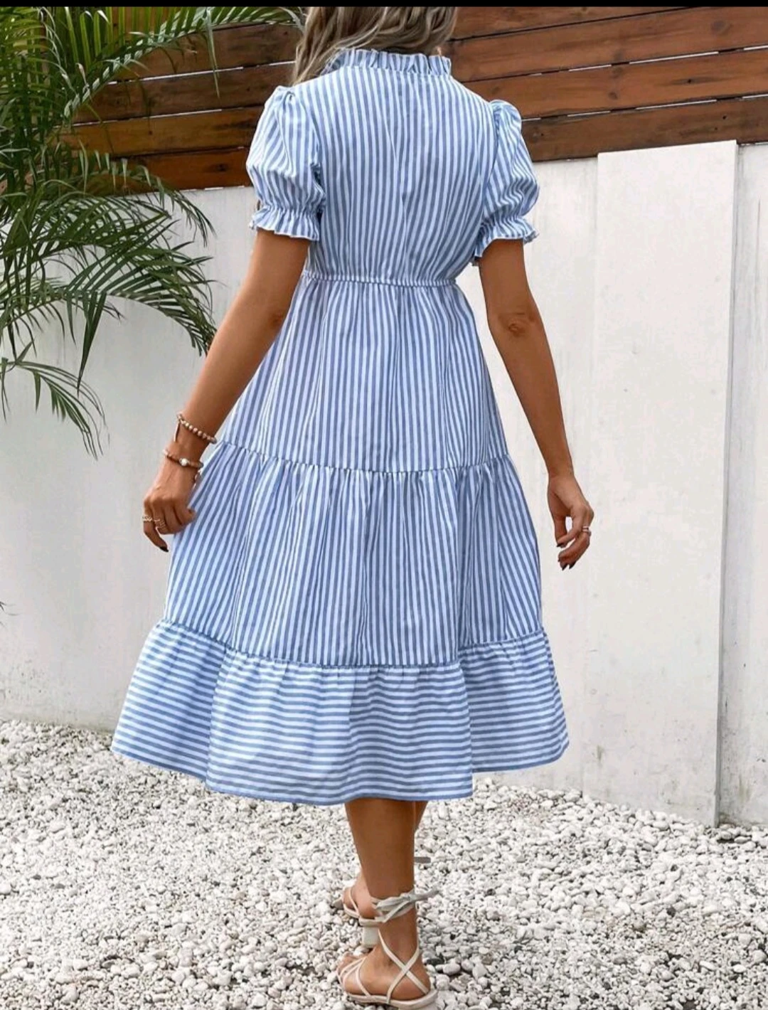 Blue and White Striped Midi Dress