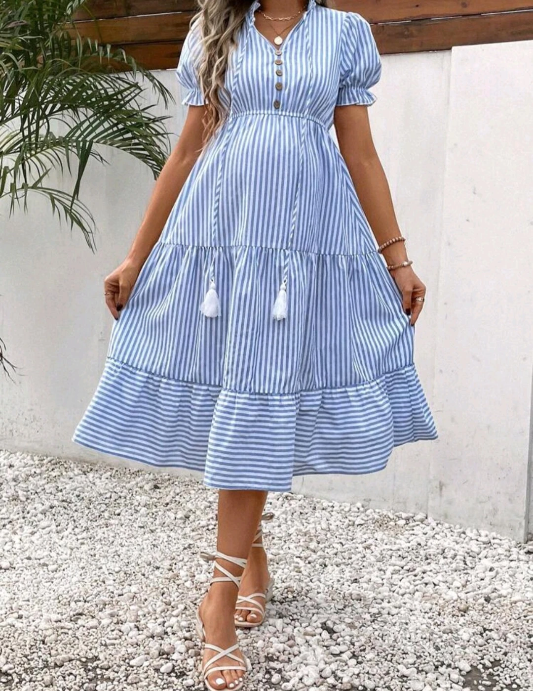 Blue and White Striped Midi Dress - photo 2