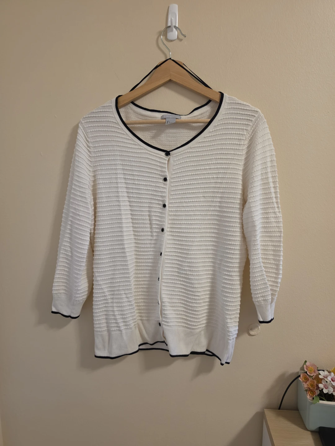White Cardigan with Black Trim size aM