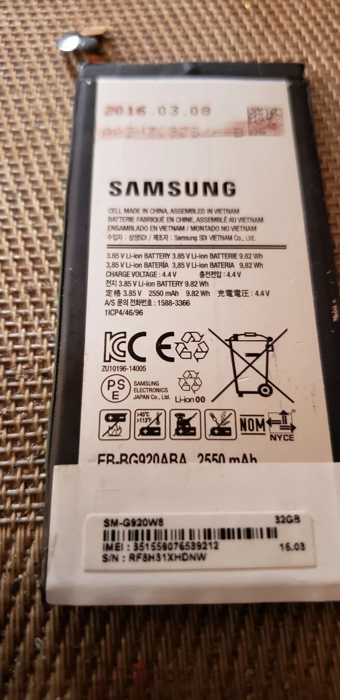 Samsung SM-G920W8 Battery 2550 mAh