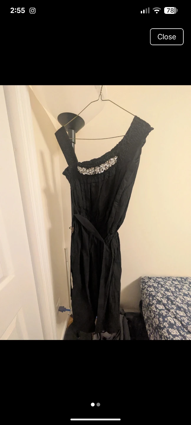 Black One-Shoulder Embellished Dress