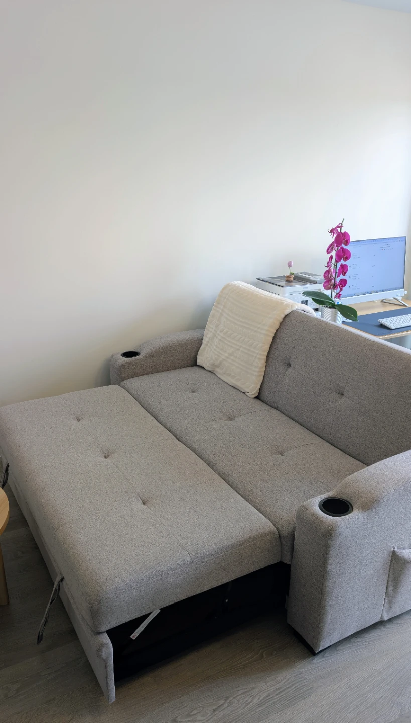 Grey Sofa Bed with Cup Holders