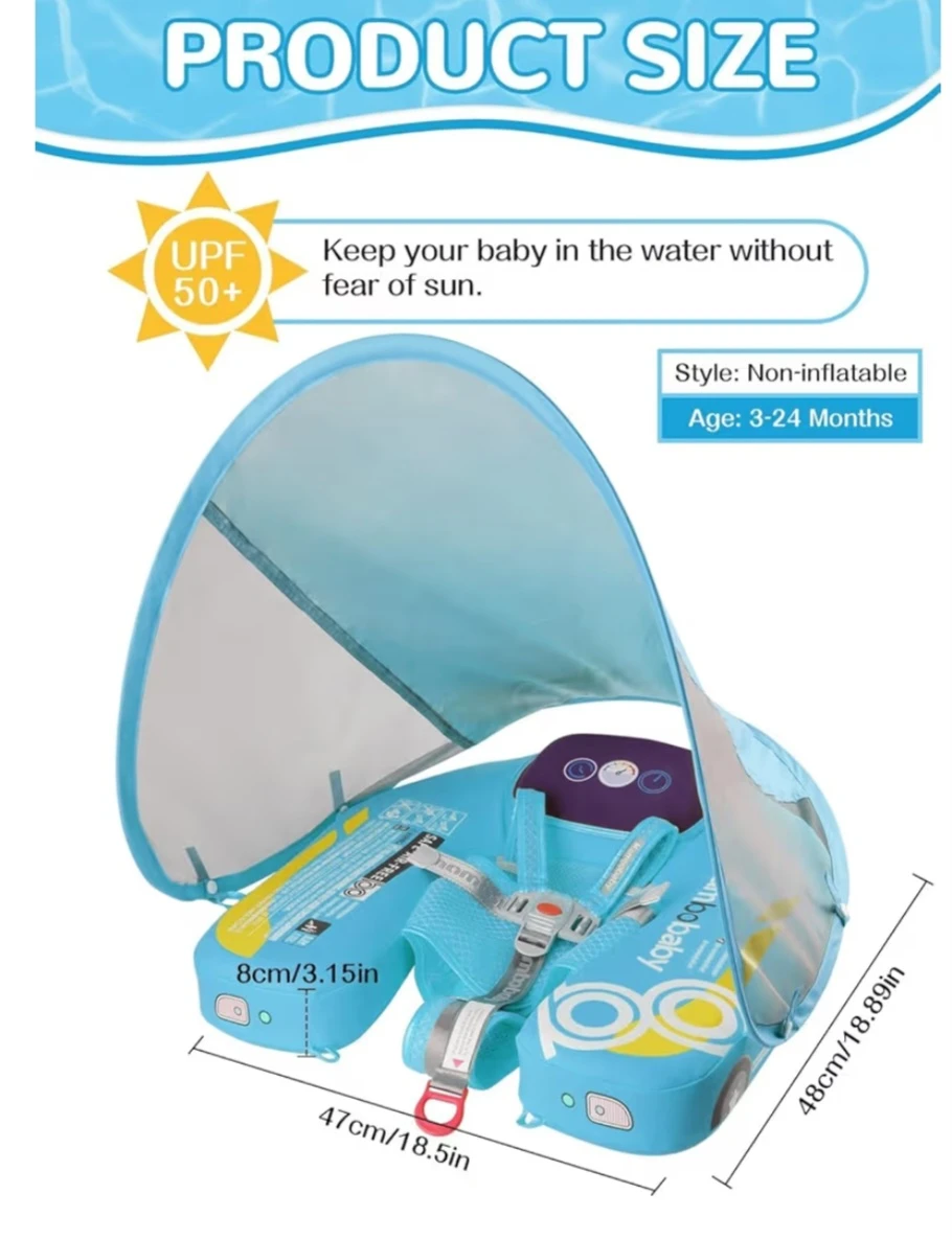 MamboBaby Non-Inflatable Baby Swim Float with Canopy - photo 3