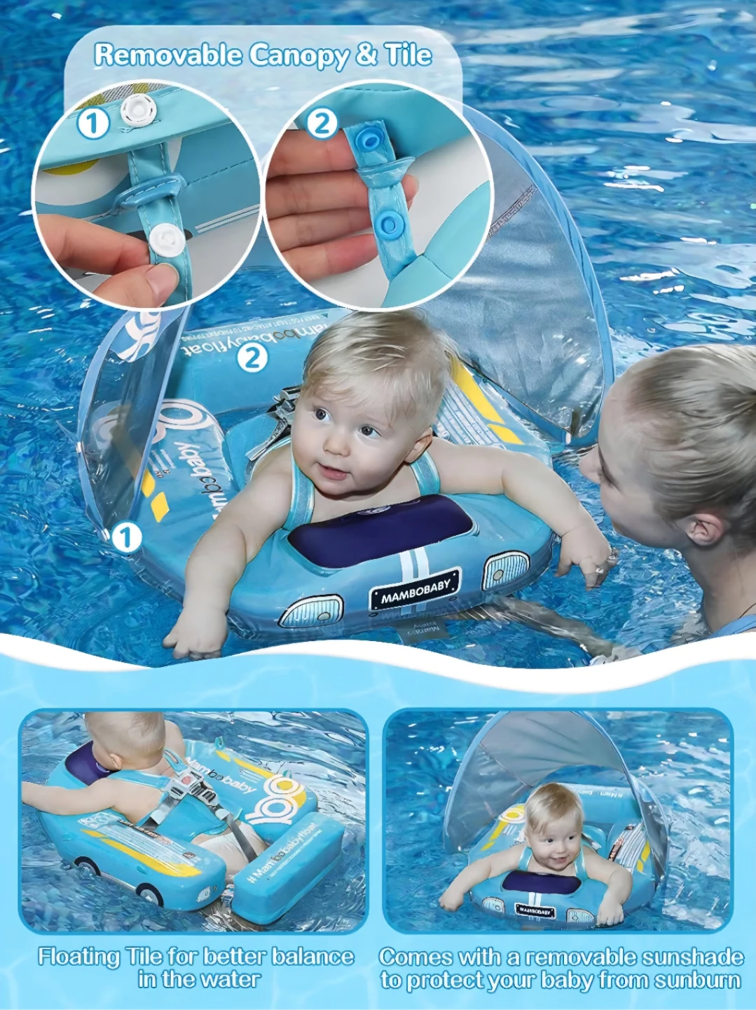 MamboBaby Non-Inflatable Baby Swim Float with Canopy - photo 4