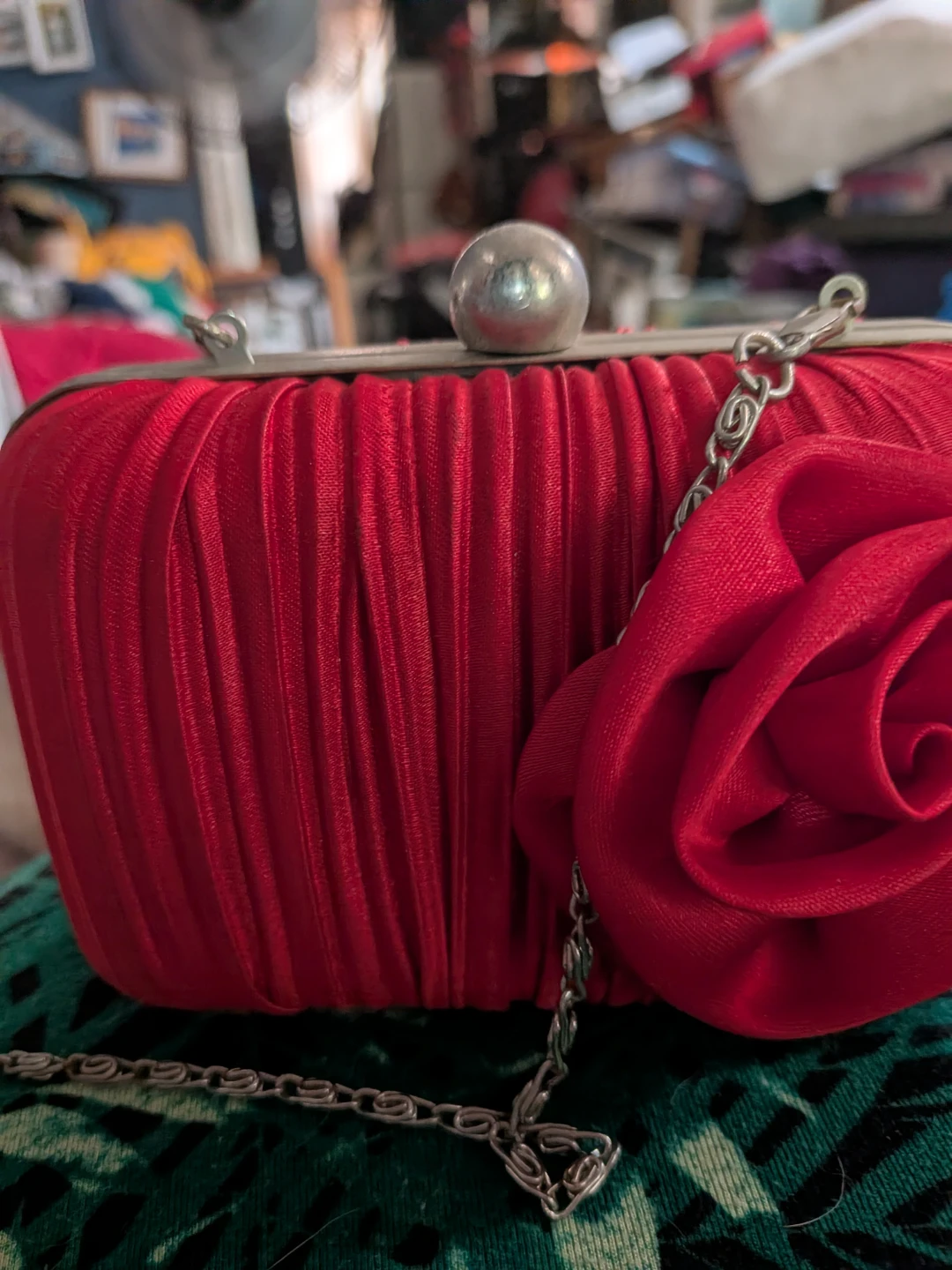 Red Beaded Clutch with Rose Accent - photo 3
