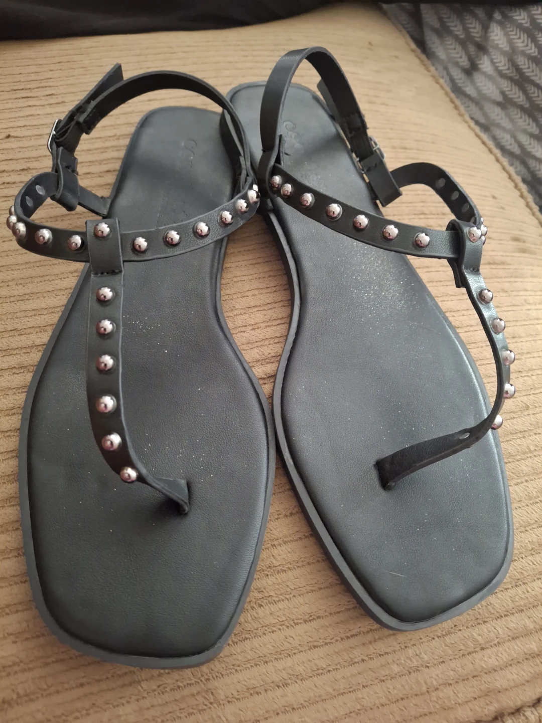 Black Studded Flat Sandals