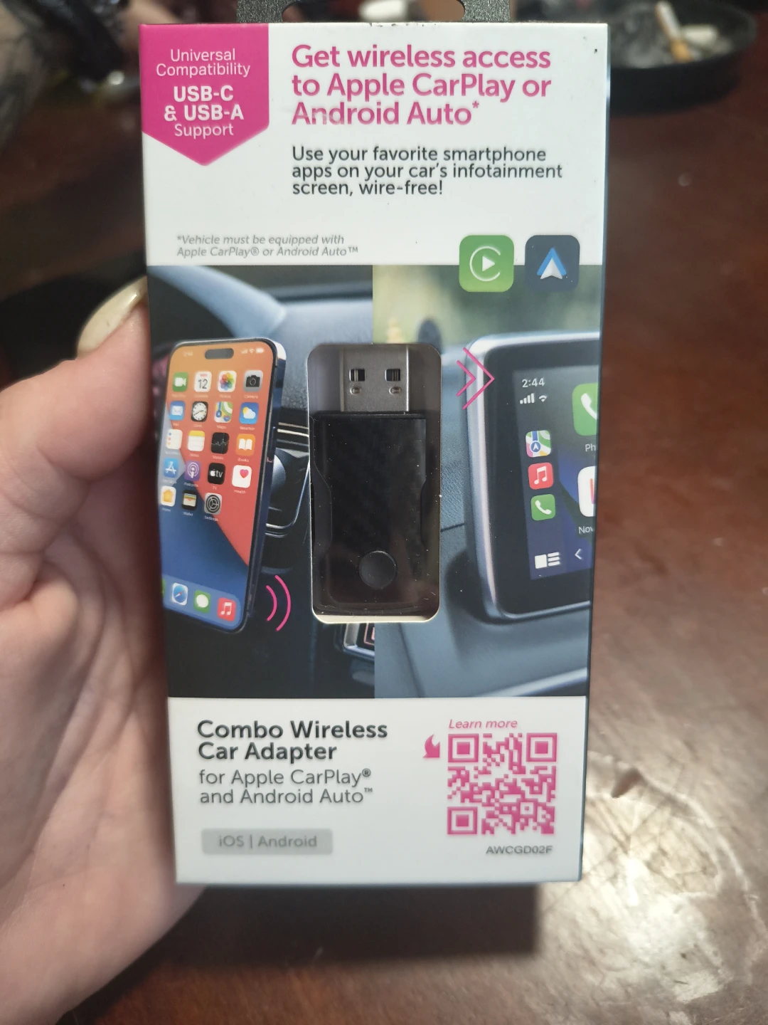 Combo Wireless Car Adapter for Apple CarPlay and Android Auto