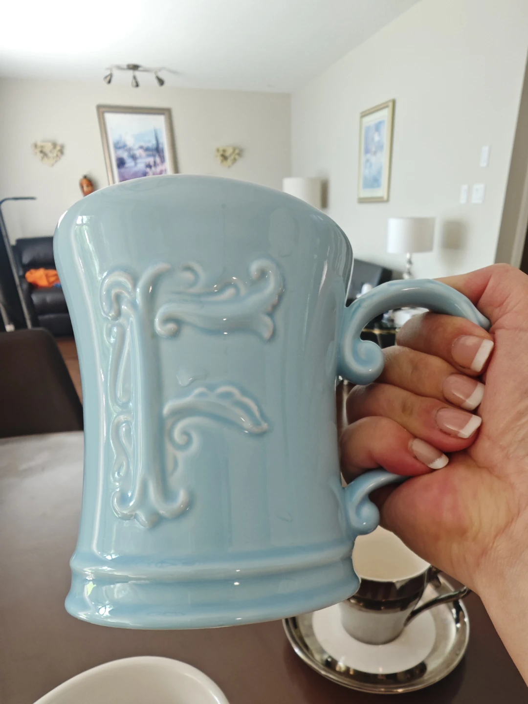 Light Blue Embossed Ceramic Mug