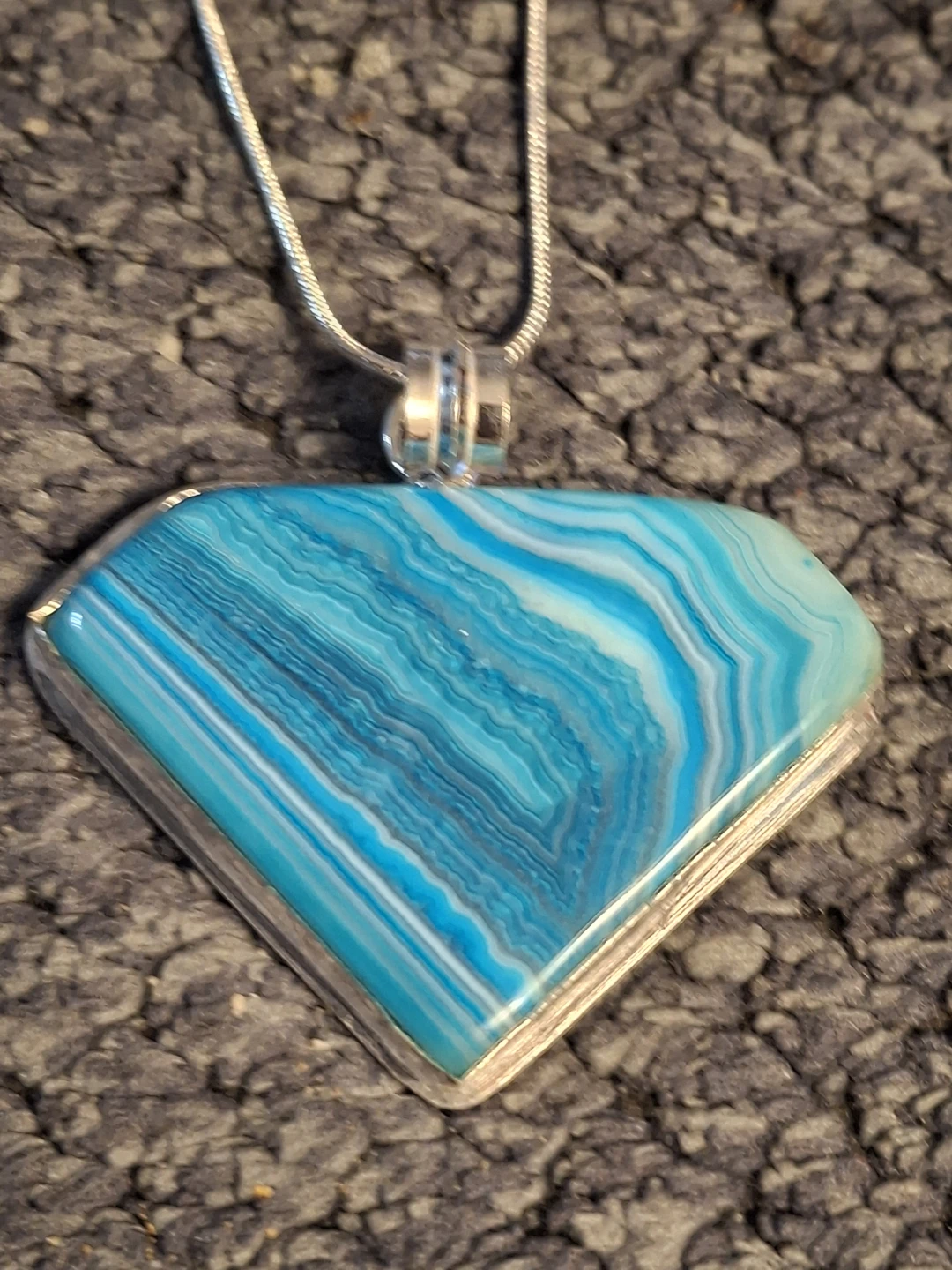 Sterling Silver Blue Agate Necklace