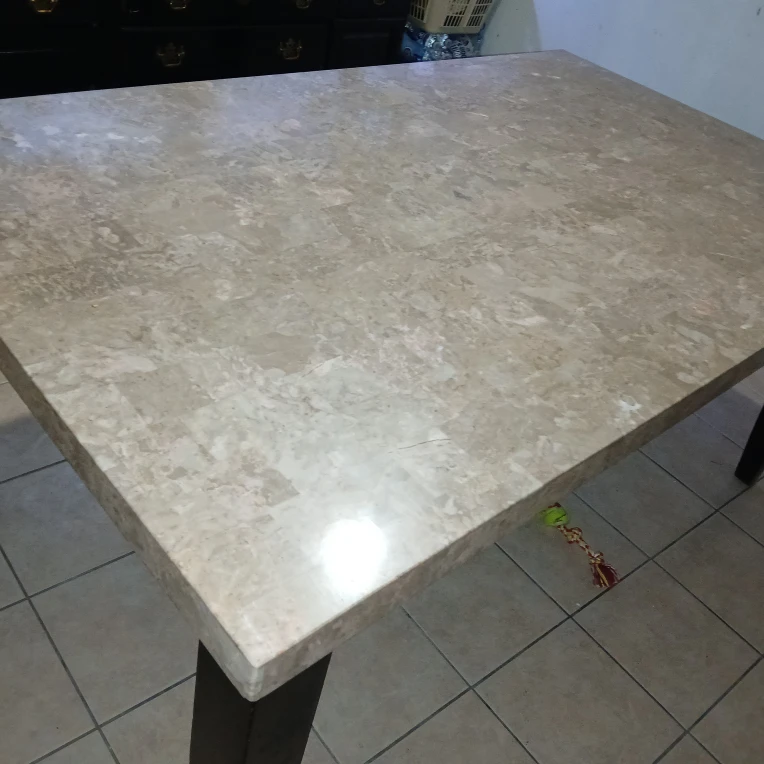 Marble Top Dining Table with Dark Wood Legs - photo 2