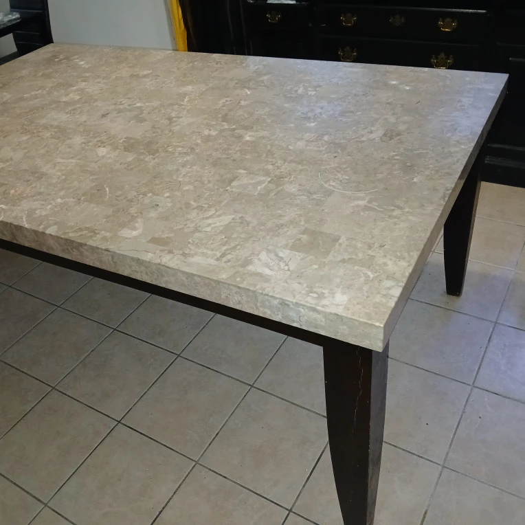 Marble Top Dining Table with Dark Wood Legs - photo 3