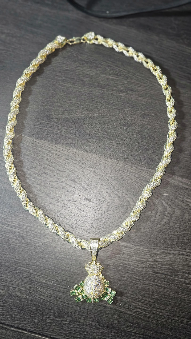 Gold Rope Chain Necklace with Money Bag Pendant - photo 5