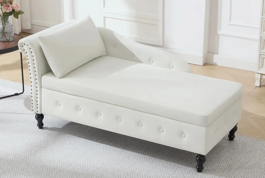 Beige Storage Chaise Lounge