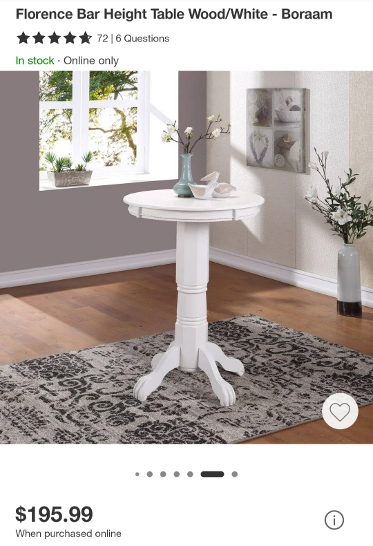 Boraam Florence Bar Height Table - White - photo 2