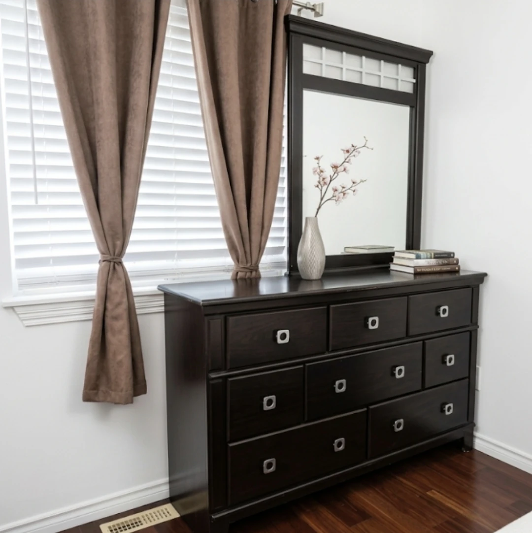 Dark Brown Bedroom Set - Dresser, Bed Frame, and Nightstands