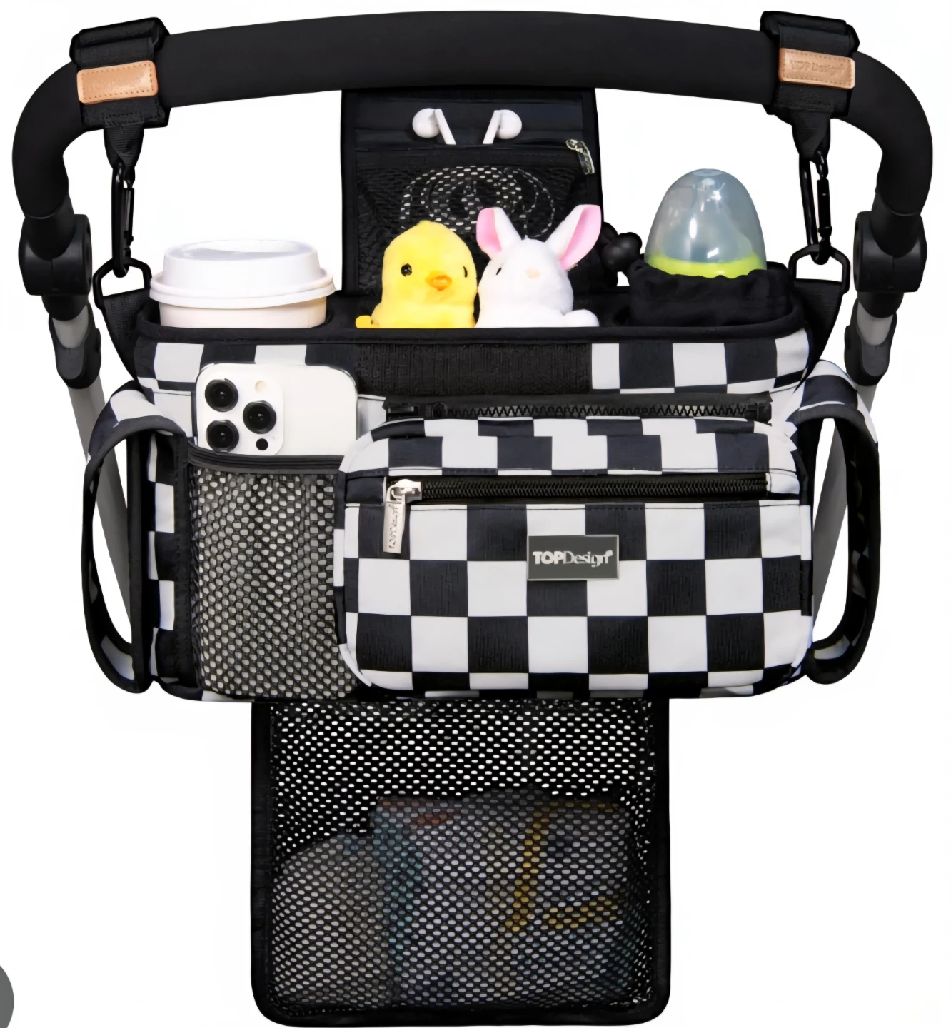 TOPDESIGN Stroller Organizer Bag - Black and White Checkered