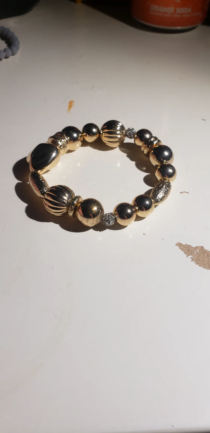 Set of 3 Gold Tone Beaded Stretch Bracelets - photo 3