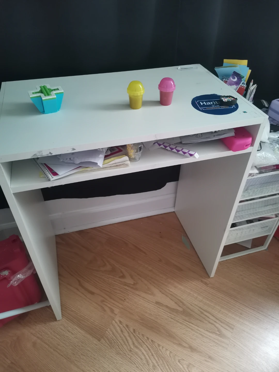 White ikea Kid's Desk with Storage Shelf