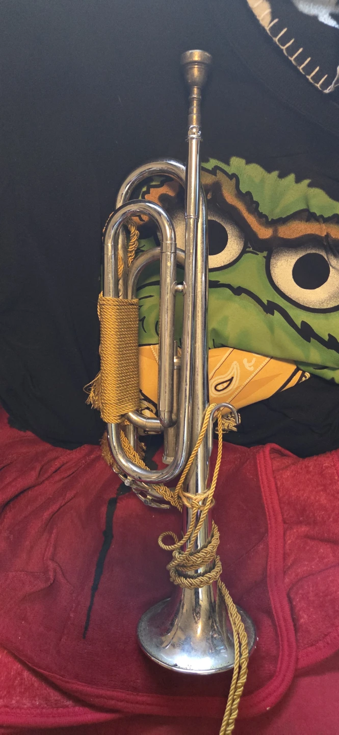 Vintage Silver Tone Trumpet with Decorative Cords