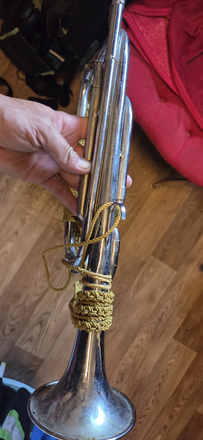 Vintage Silver Tone Trumpet with Decorative Cords - photo 3