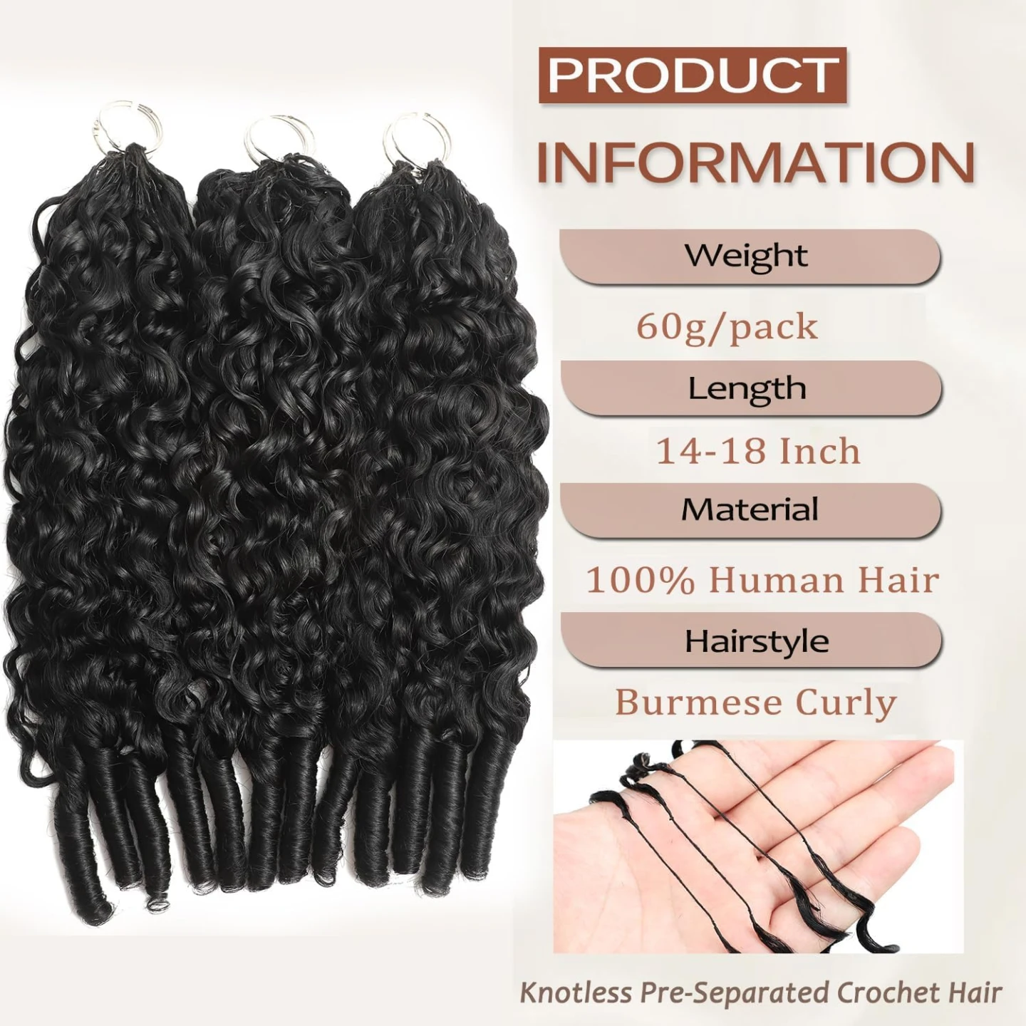 100% Human Hair Crochet Hair - Burmese Curly - photo 5