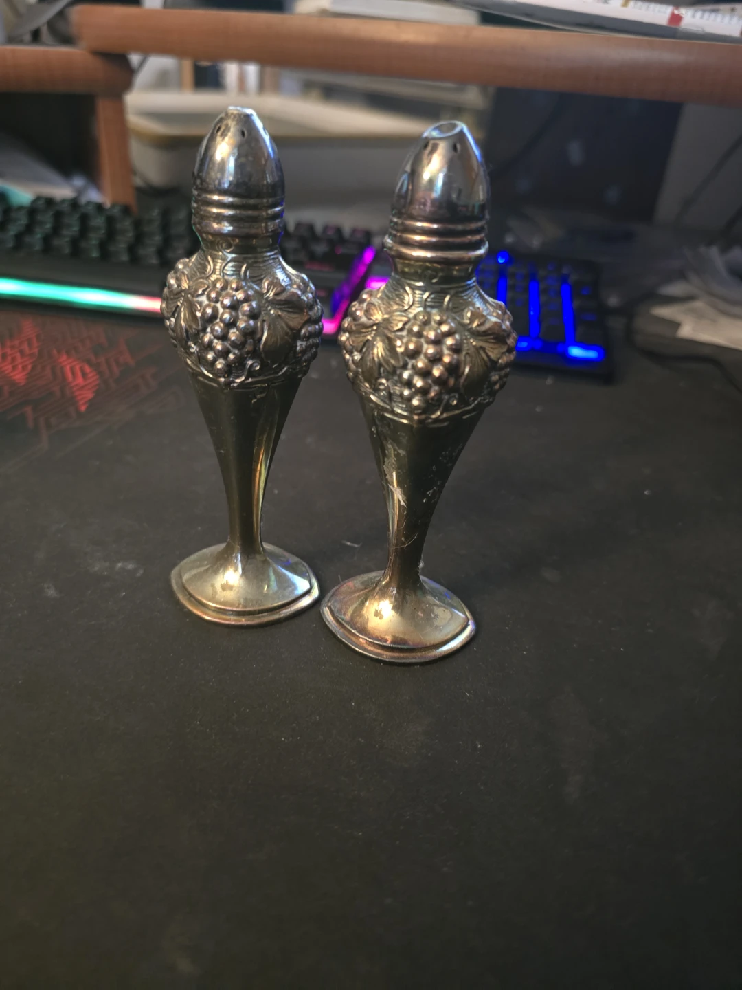 Vintage lead Salt and Pepper Shakers with Grapevine Design
