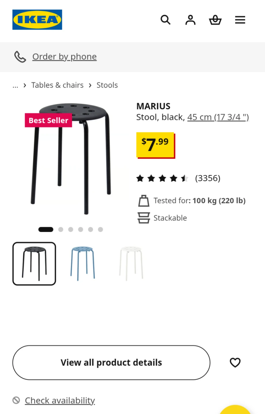 IKEA MARIUS Stool, Black - photo 2