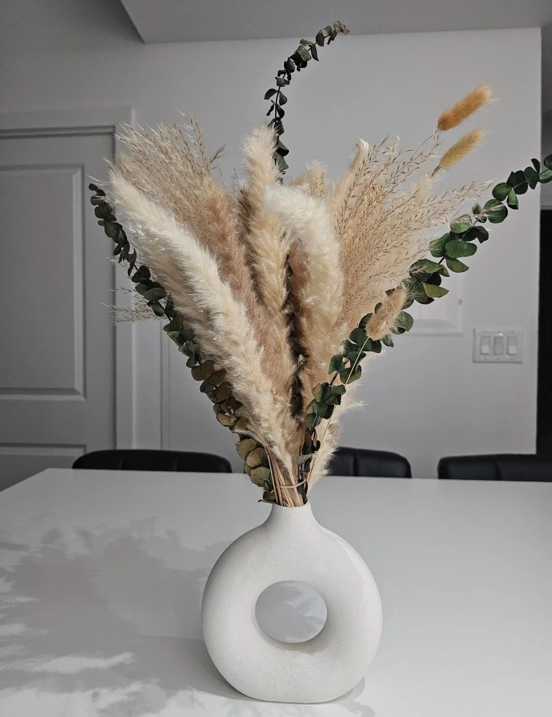Pampas Grass and Eucalyptus Dried Flower + Donut Vase