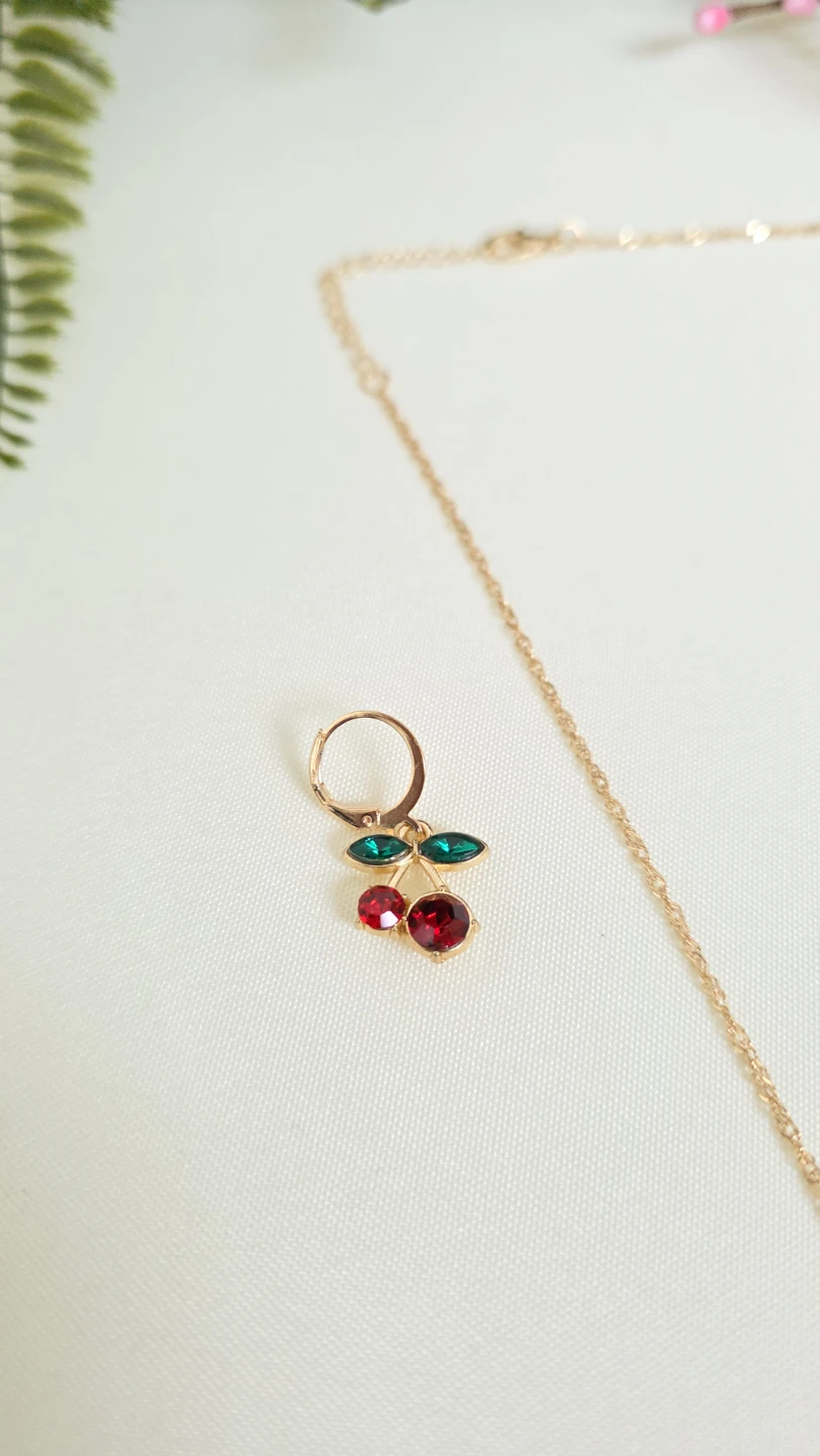 Gold-tone Cherry Necklace and Earring Set - photo 3