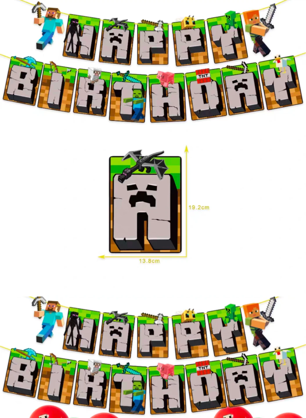 Minecraft Happy Birthday Banner Jumbo Letters