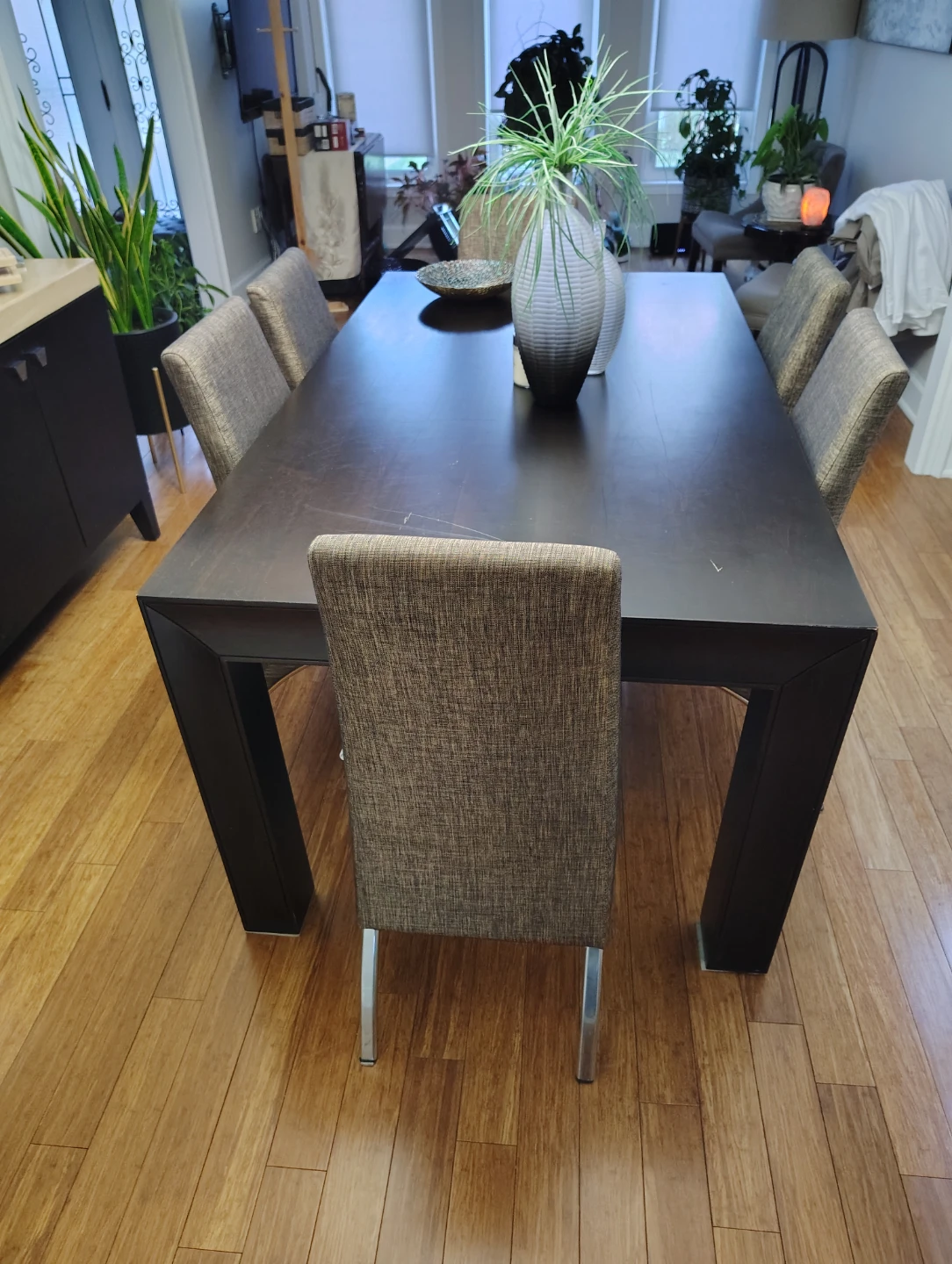 Dark Wood Dining Table with 6 Chairs