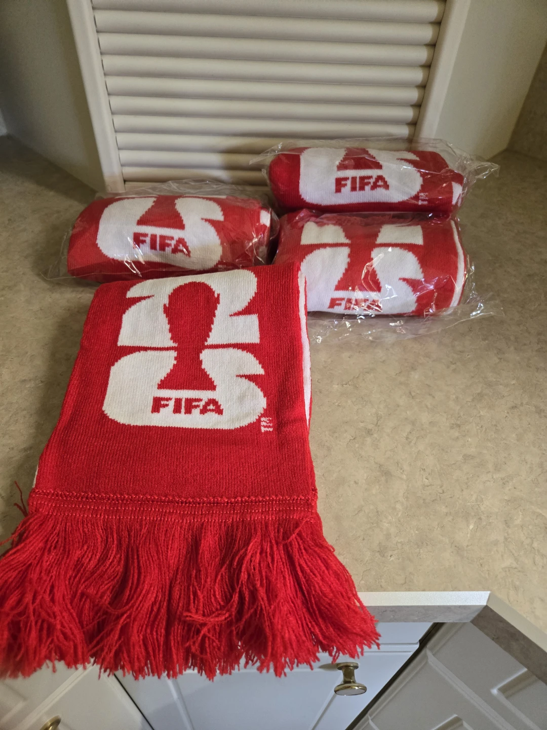 NEW. FIFA Red and White Scarf