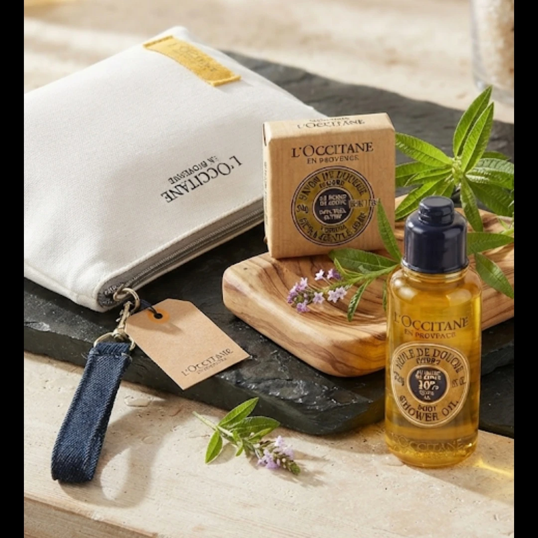 BN loccitane cotton pouch  + shower oil mini