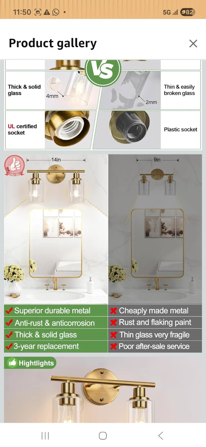 2-Light Brushed Gold Bathroom Vanity Light Fixture - photo 3