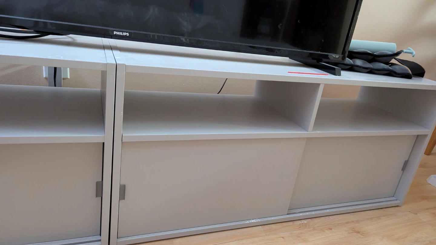 Ikea Light Grey TV Stand with Sliding Doors