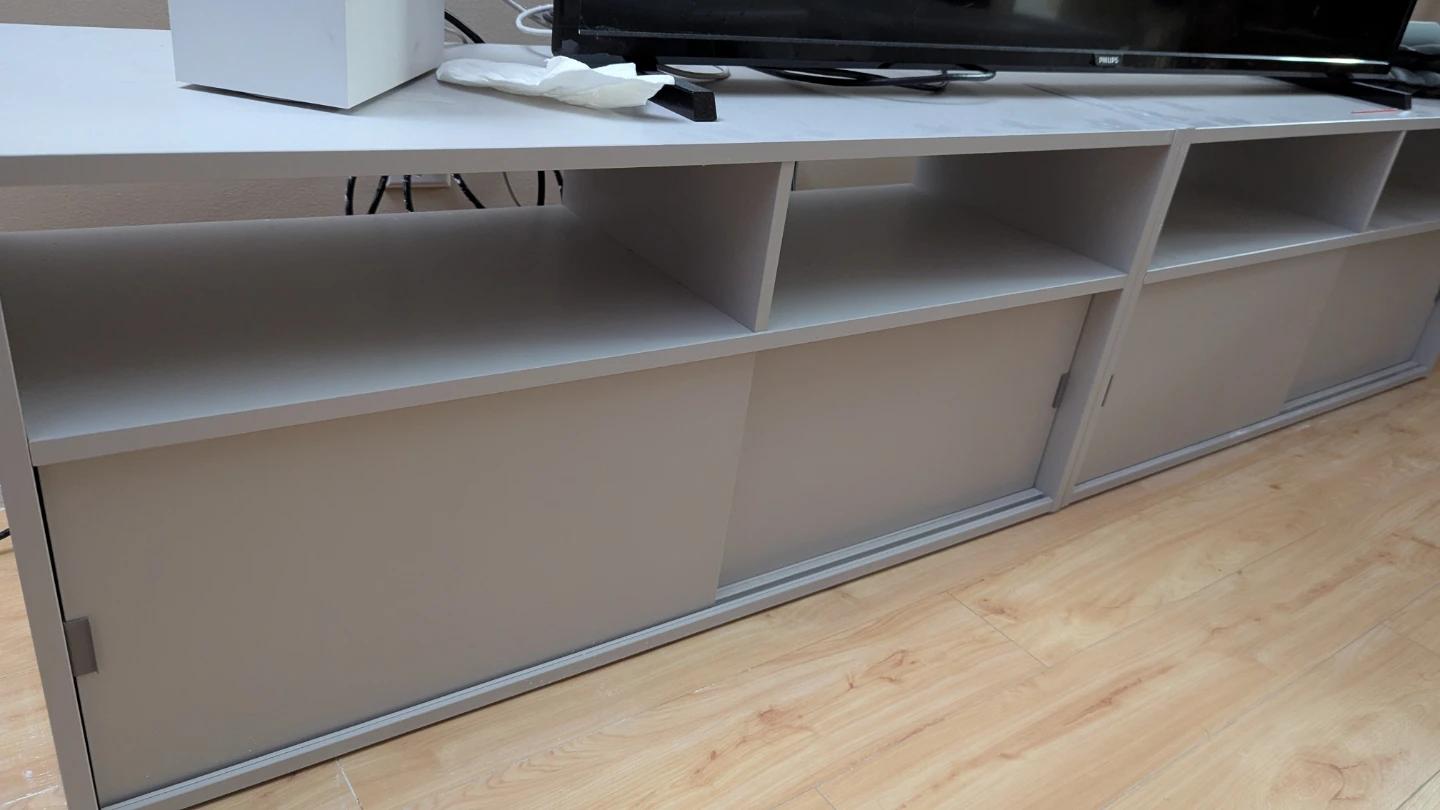 Ikea Light Grey TV Stand with Sliding Doors - photo 2