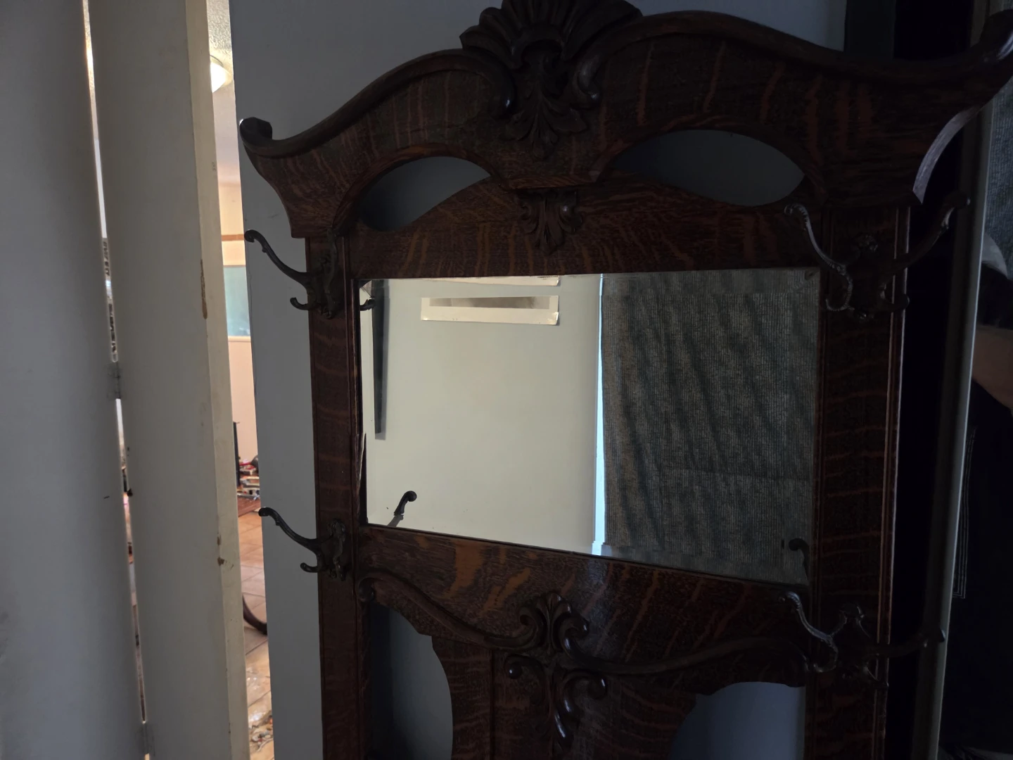 Antique Hall Tree with Storage Seat - photo 2