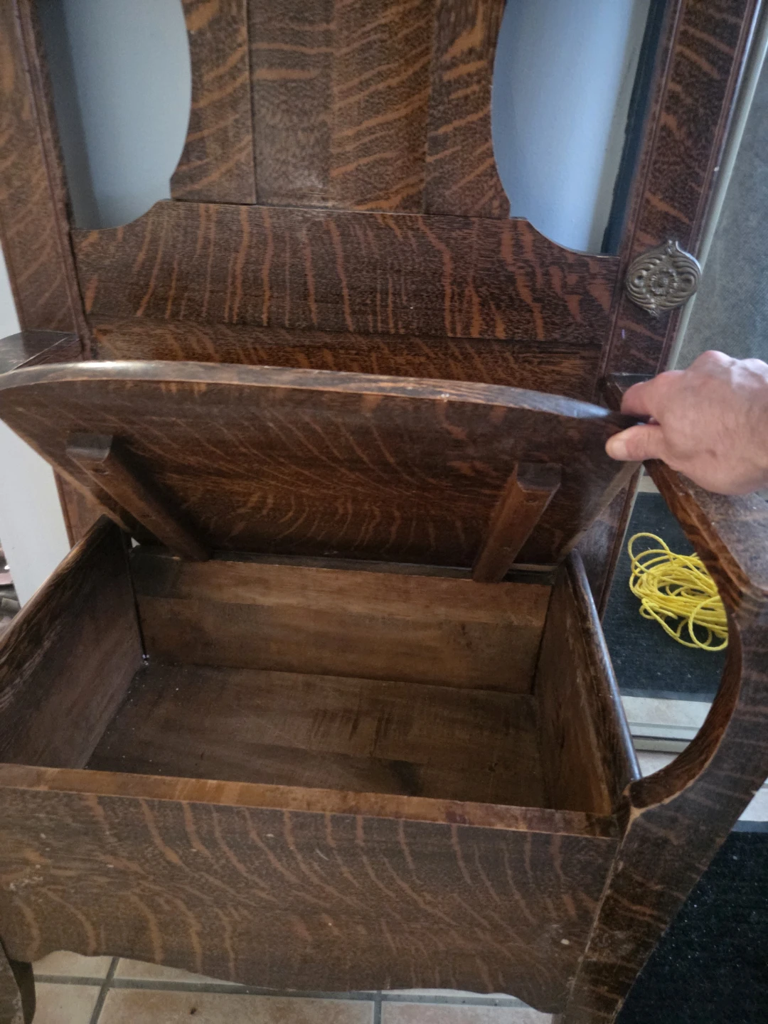 Antique Hall Tree with Storage Seat - photo 3