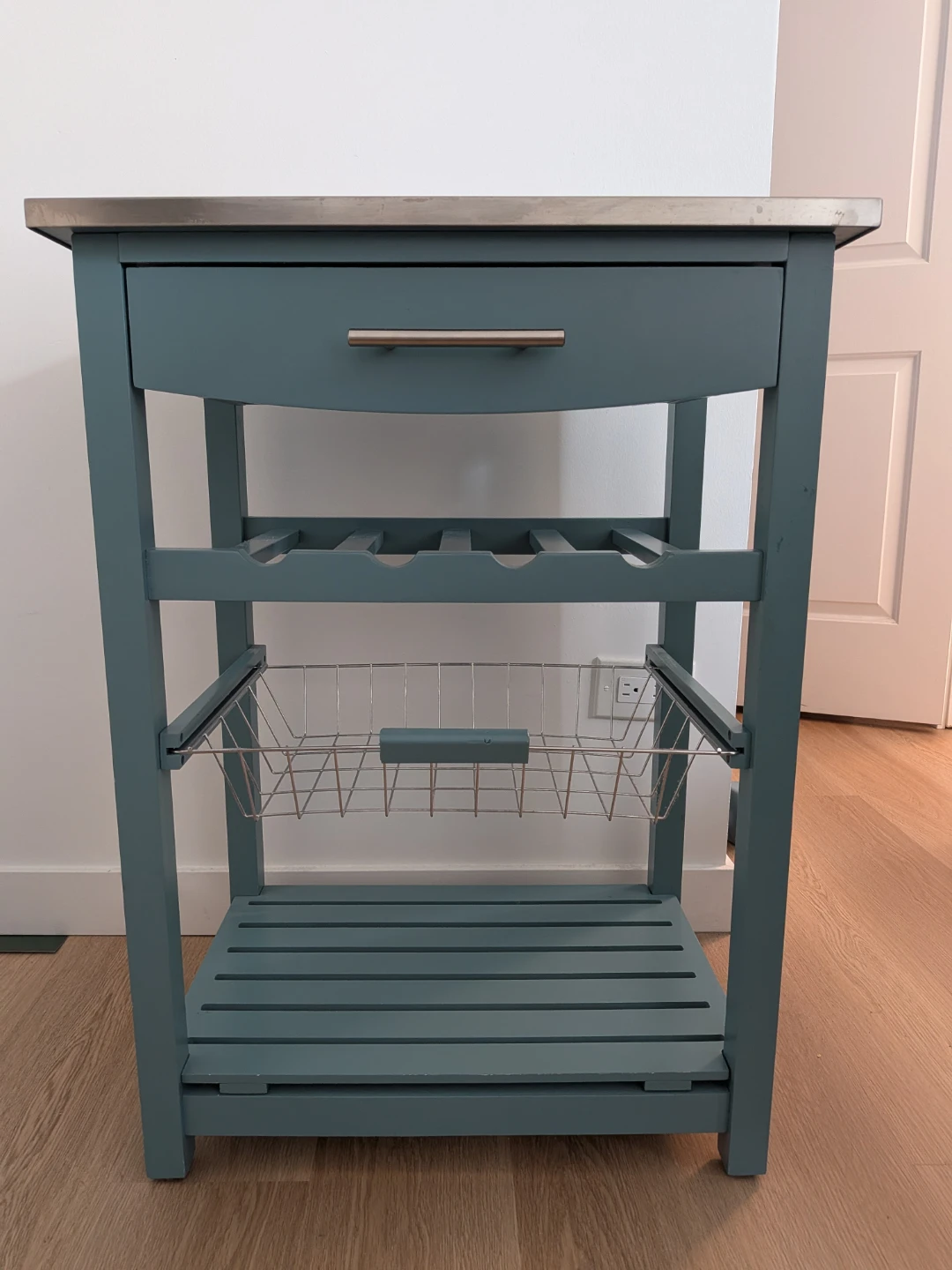Blue Wooden Kitchen Cart with Drawer