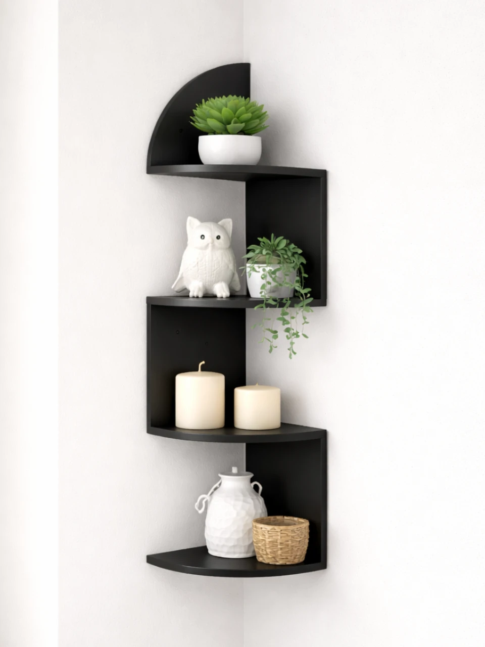 Black 4-Tier Corner Wall Shelf