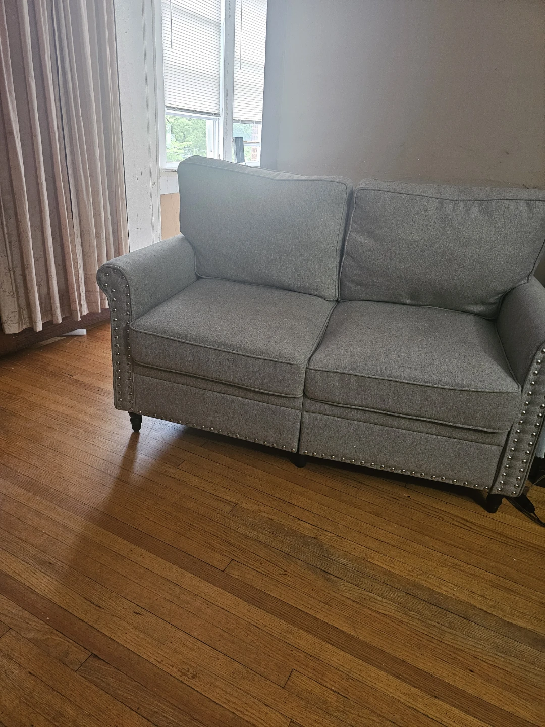 Grey Fabric Sofa with Studded Accents - photo 3
