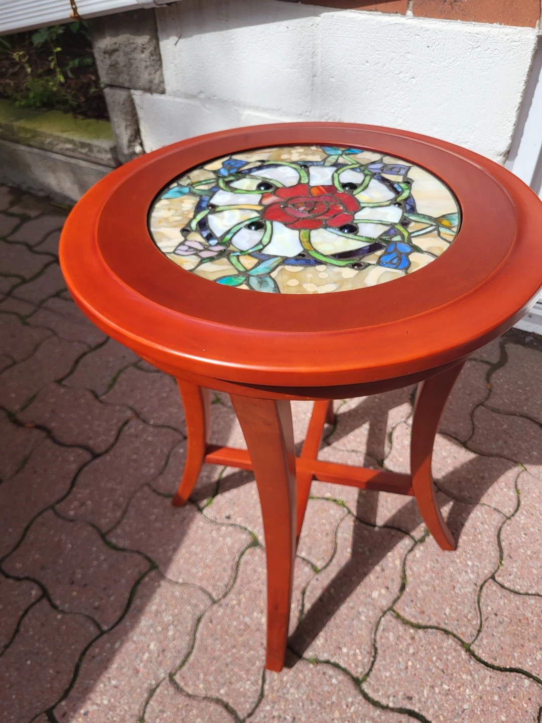 Orange Accent Table with Stained Glass Top - photo 3