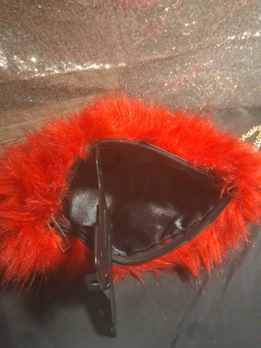 Red Faux Fur Clutch Purse with Gold Chain - photo 2