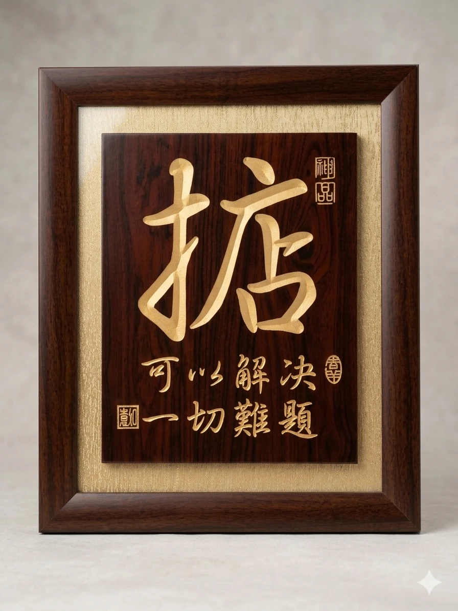 Custom Framed Cantonese Calligraphy Wood Plaque