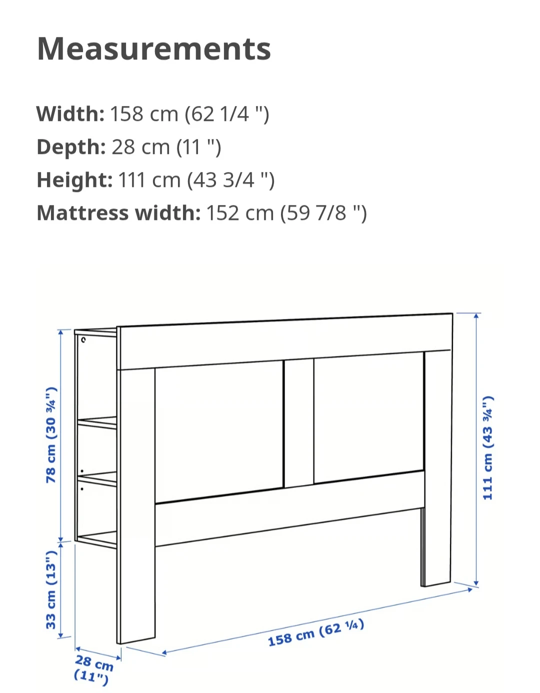 Grey Headboard with Shelves (BRIMNES) - photo 2