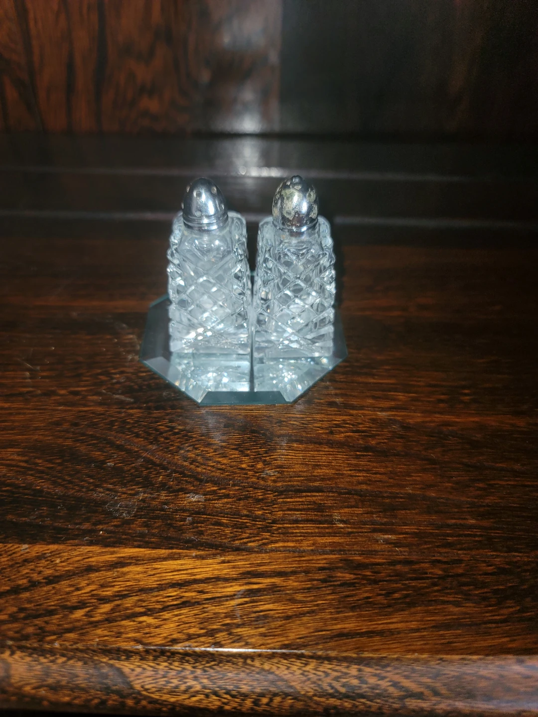 Glass Salt and Pepper Shakers with Stand