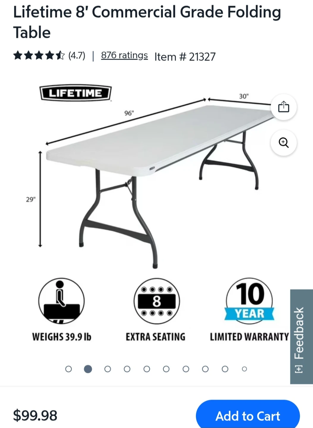 Lifetime 8' Commercial Grade Folding Table